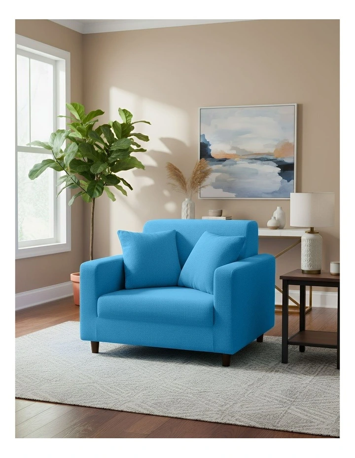 1 Seater Sofa Cover Plain in Blue image 2