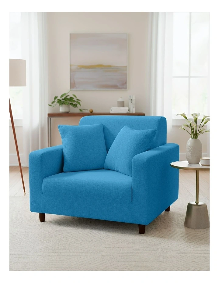 1 Seater Sofa Cover Plain in Blue image 3