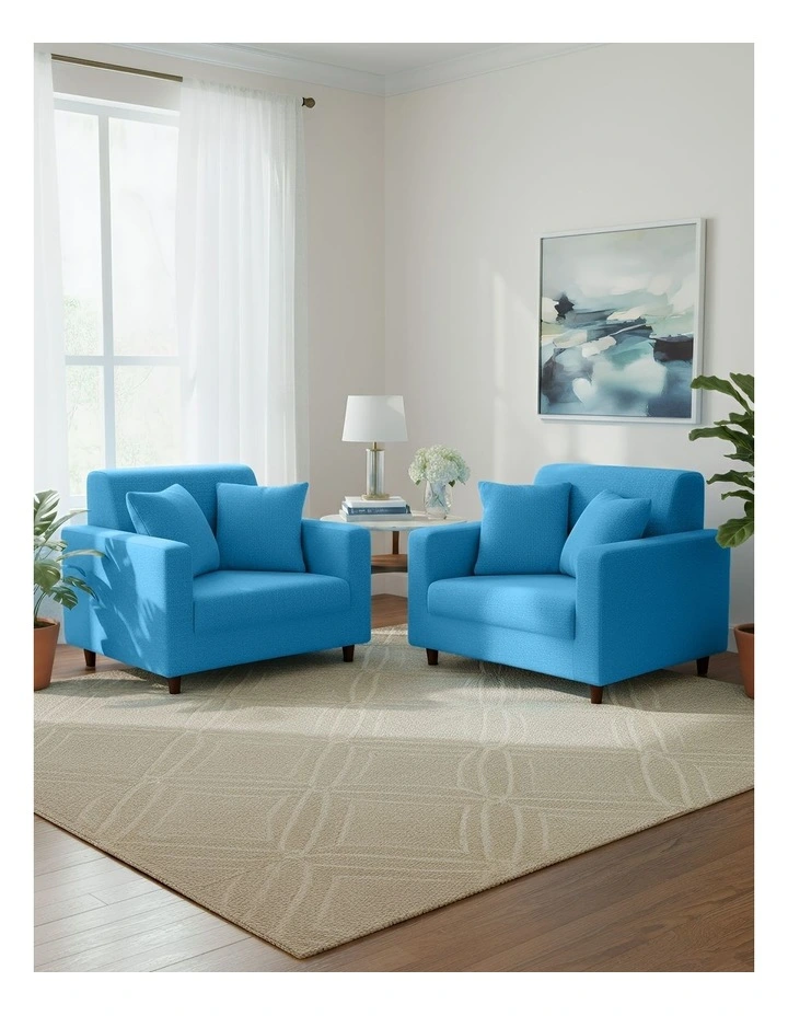 1 Seater Sofa Cover Plain in Blue image 4