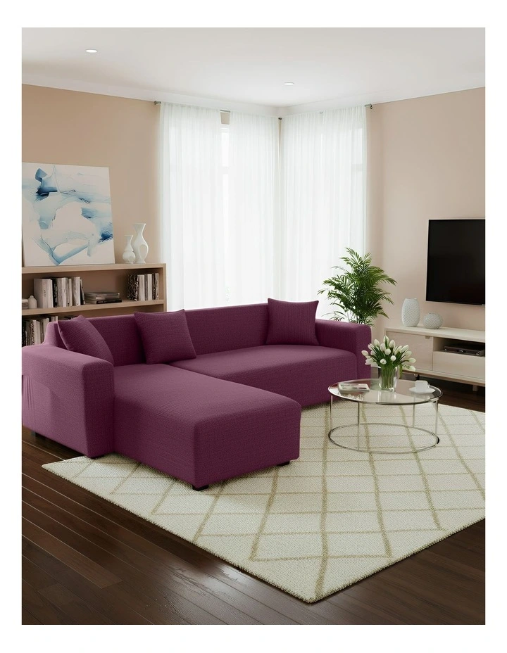 4 Seater Sofa Cover Plain Bean Paste in Red image 3