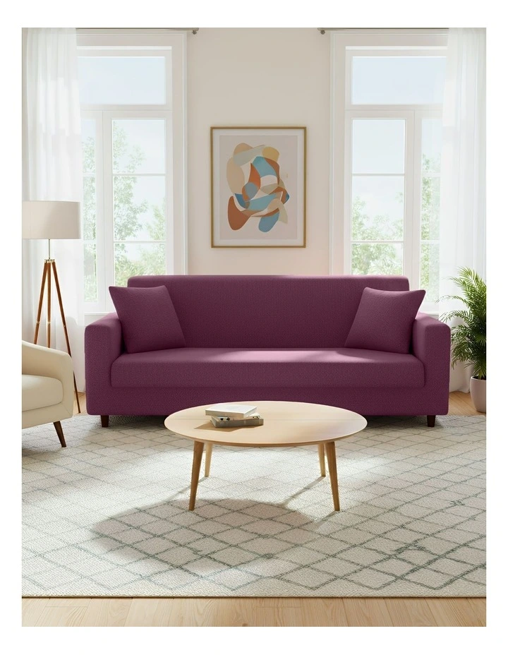 3 Seater Sofa Cover Plain Bean Paste in Red image 2