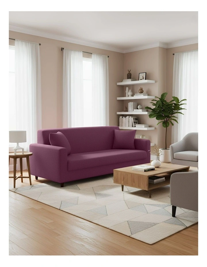 3 Seater Sofa Cover Plain Bean Paste in Red image 3