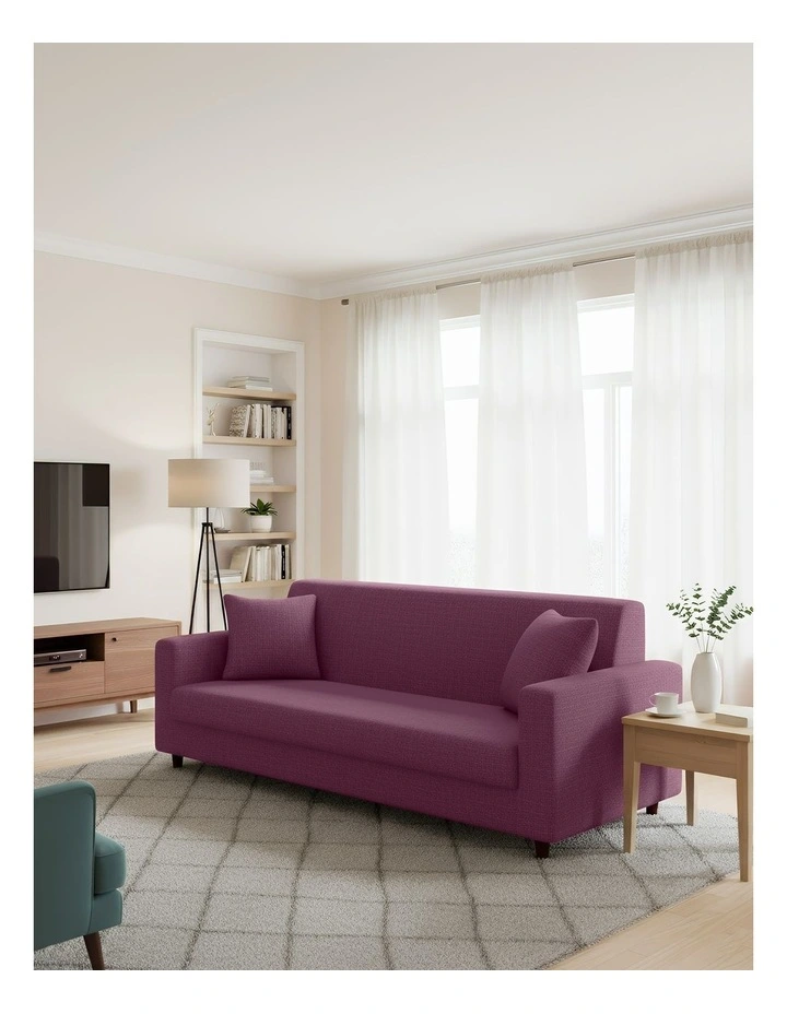 3 Seater Sofa Cover Plain Bean Paste in Red image 4