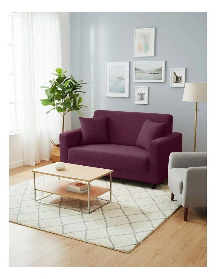 2 Seater Sofa Cover Plain Bean Paste in Red image 3