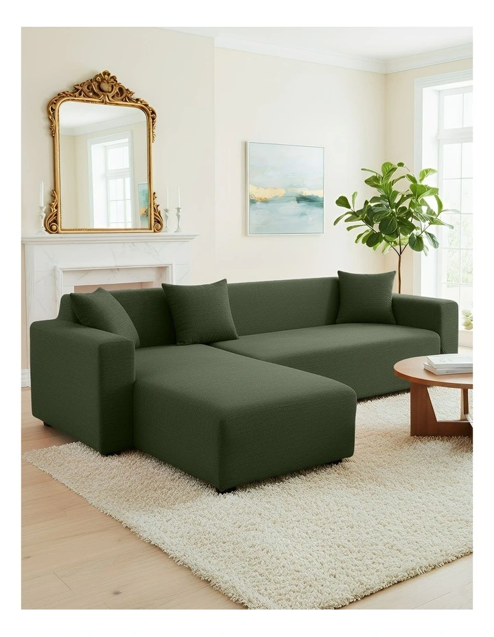 4 Seater Sofa Cover Plain Army in Green image 2