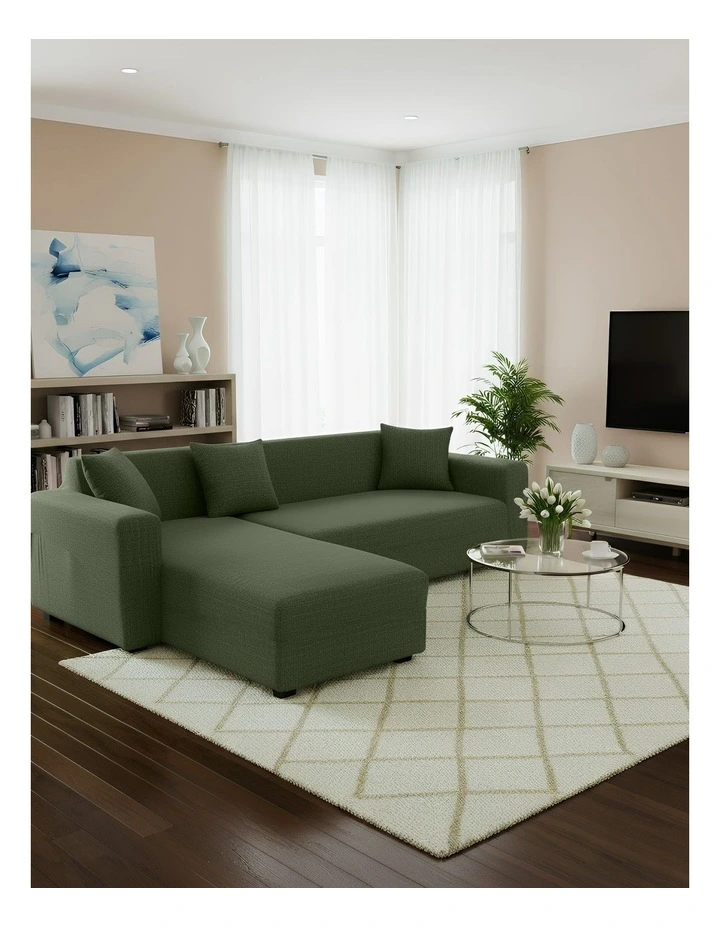 4 Seater Sofa Cover Plain Army in Green image 3