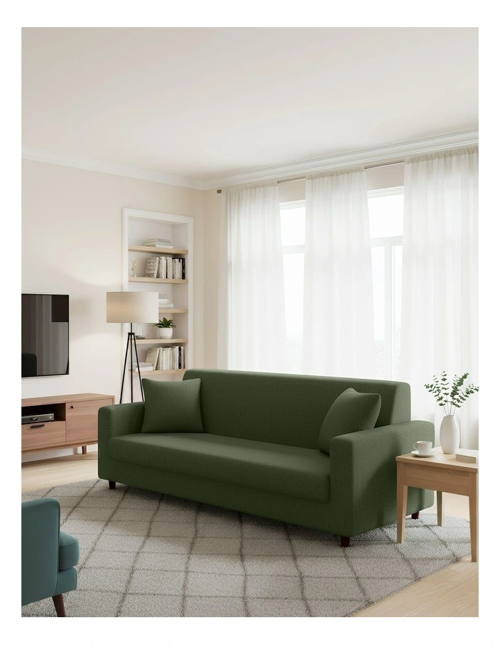 3 Seater Sofa Cover Plain in Army Green image 4