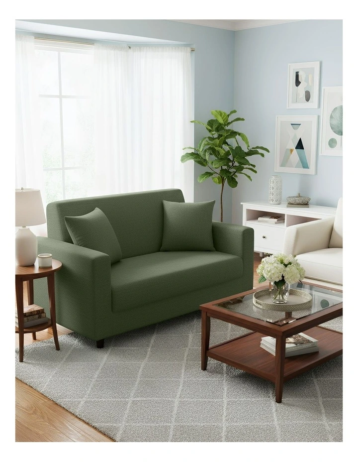2 Seater Sofa Cover Plain in Army Green image 3