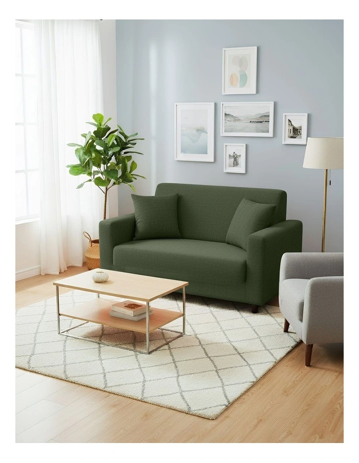 2 Seater Sofa Cover Plain in Army Green image 4
