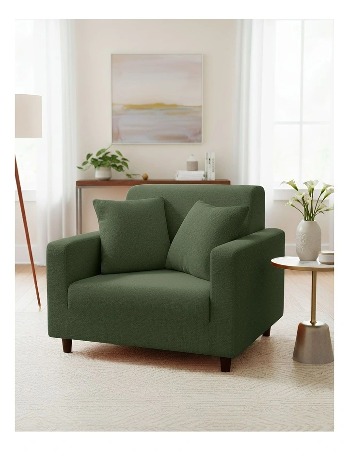 1 Seater Sofa Cover Plain Army in Green image 4