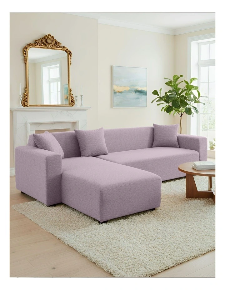 4 Seater Sofa Cover Plain in Light Purple image 2
