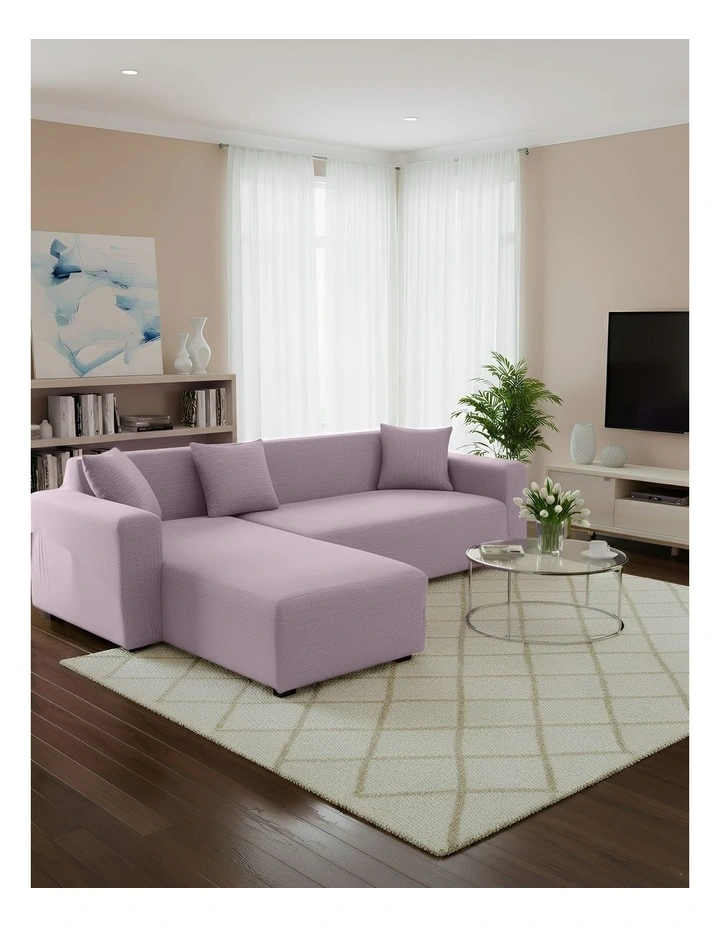 4 Seater Sofa Cover Plain in Light Purple image 3