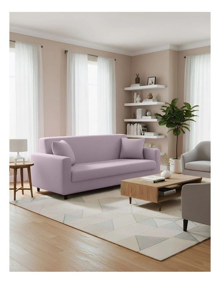 3 Seater Sofa Cover Plain Light in Purple image 4