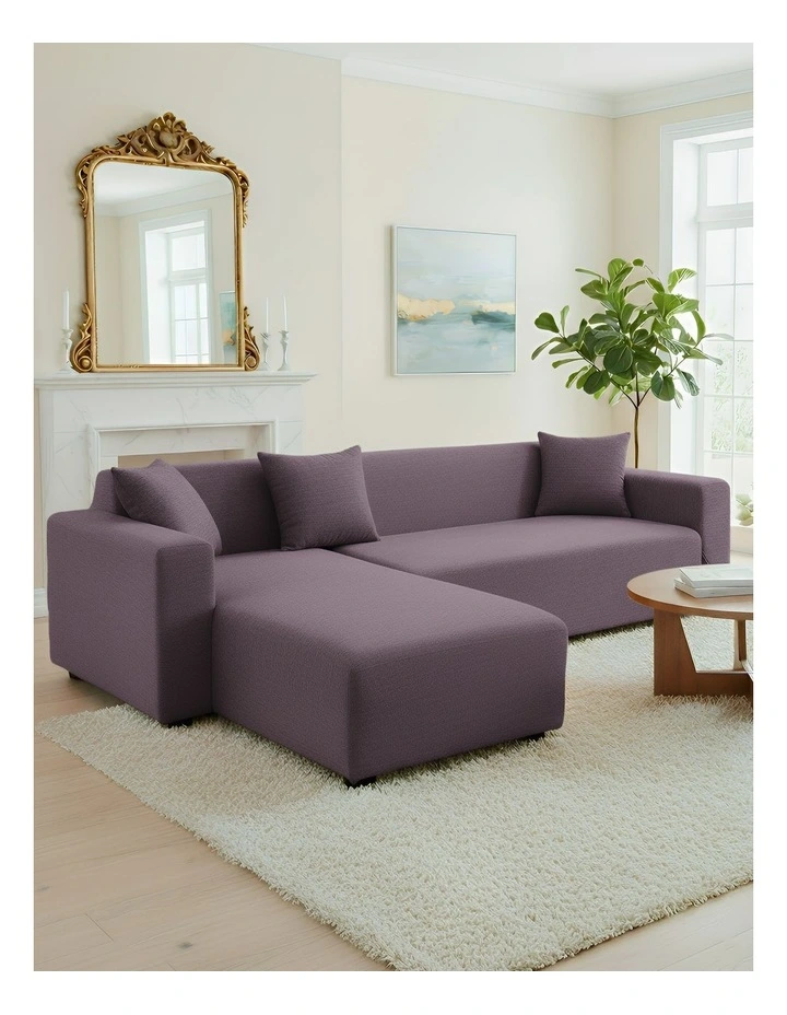 4 Seater Sofa Cover Plain in Purple image 2