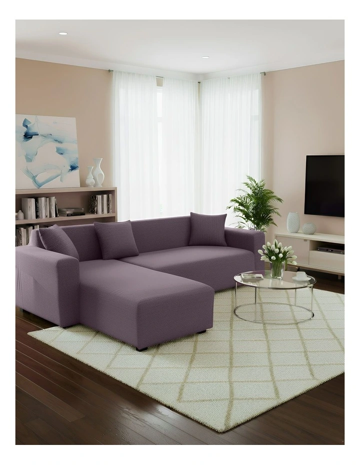 4 Seater Sofa Cover Plain in Purple image 3