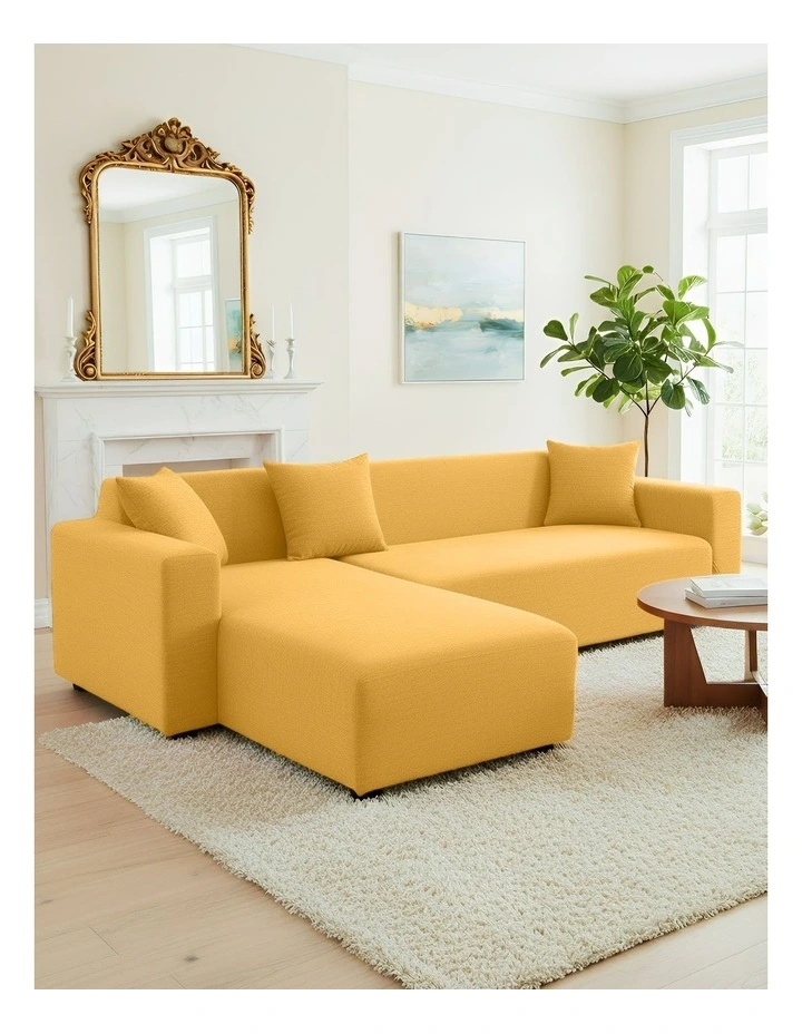 4 Seater Sofa Cover Plain in Yellow image 2