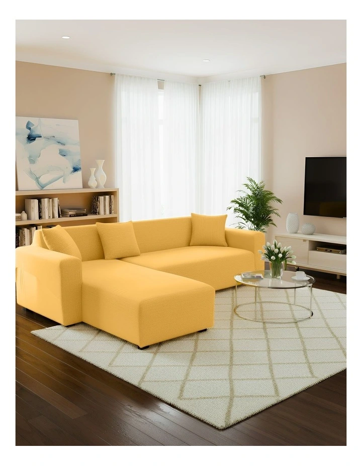 4 Seater Sofa Cover Plain in Yellow image 3
