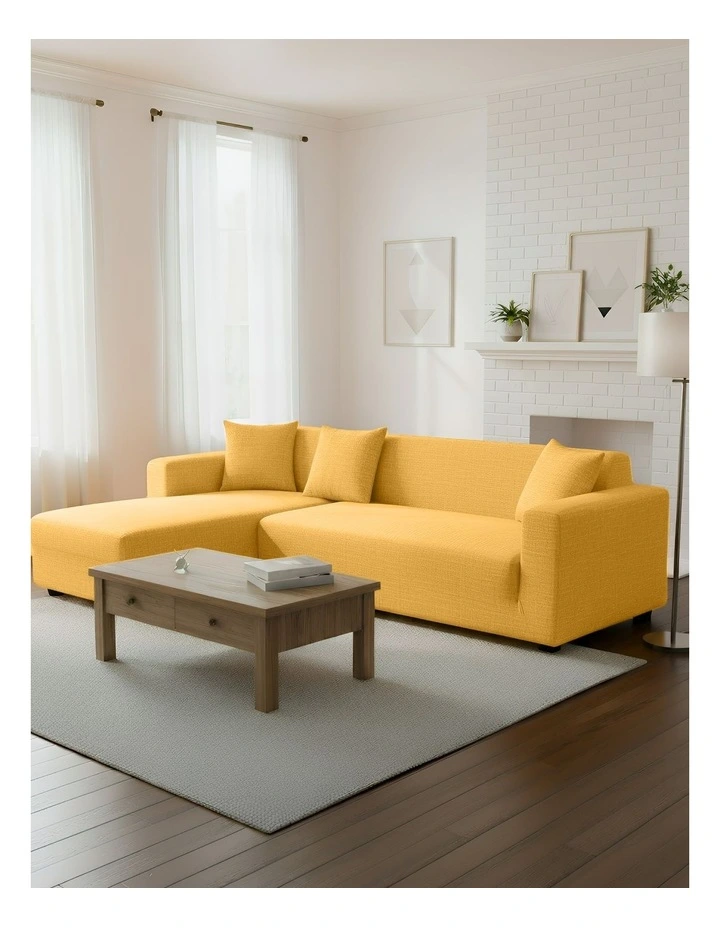 4 Seater Sofa Cover Plain in Yellow image 4