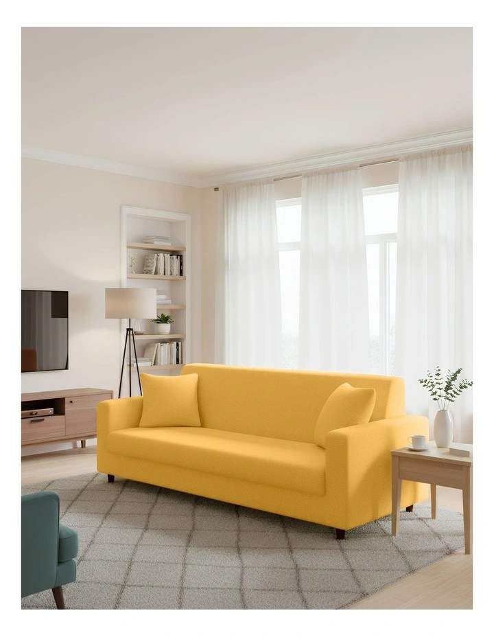 3 Seater Sofa Cover Plain in Yellow image 3