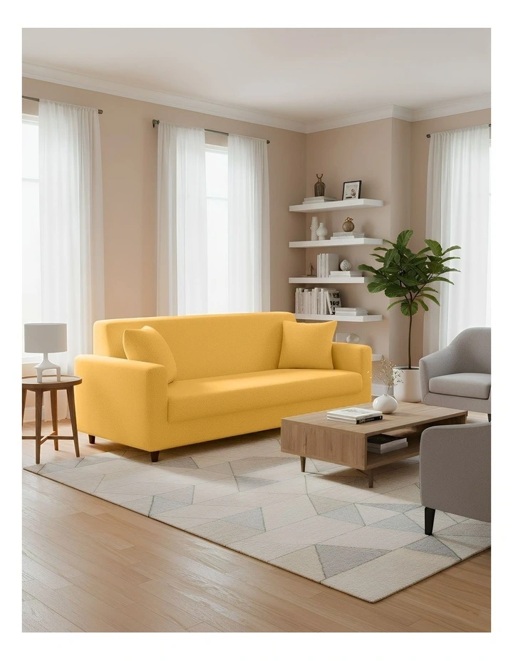 3 Seater Sofa Cover Plain in Yellow image 4