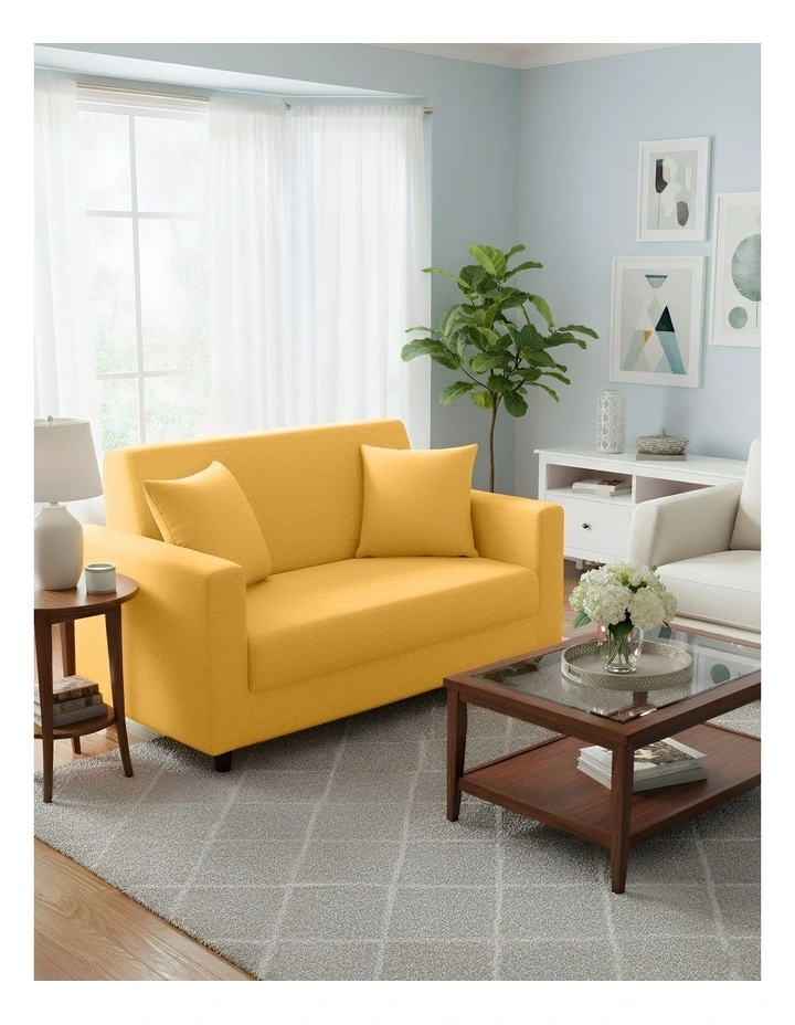 2 Seater Sofa Cover Plain in Yellow image 3