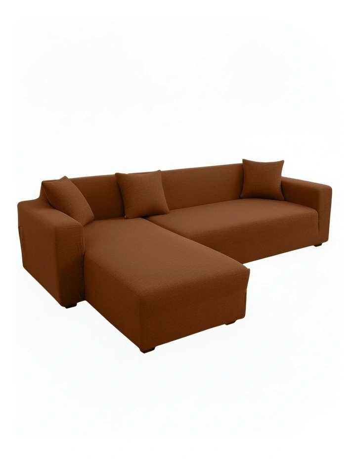 4 Seater Sofa Cover Plain in Light Coffee image 1