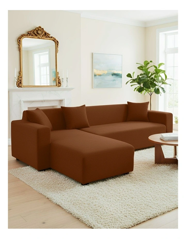 4 Seater Sofa Cover Plain in Light Coffee image 2