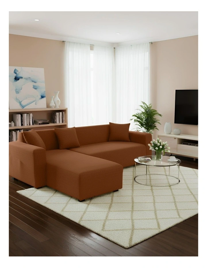 4 Seater Sofa Cover Plain in Light Coffee image 3