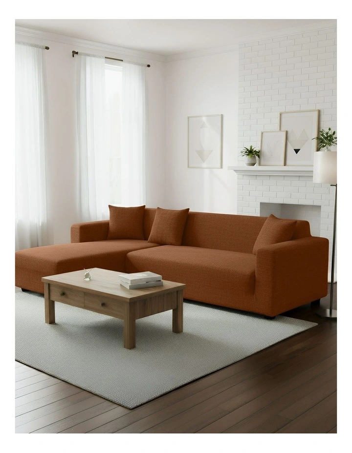4 Seater Sofa Cover Plain in Light Coffee image 4