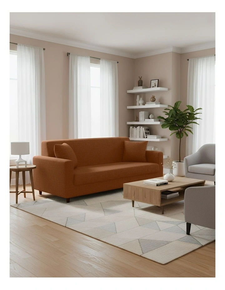 3 Seater Sofa Cover Plain in Light Coffee image 3