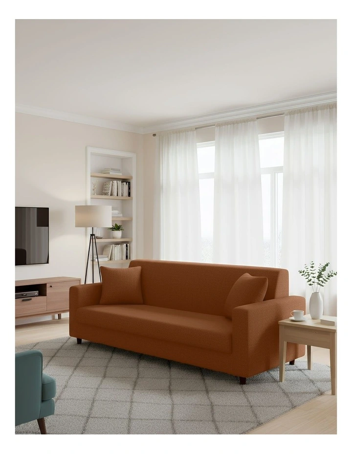 3 Seater Sofa Cover Plain in Light Coffee image 4