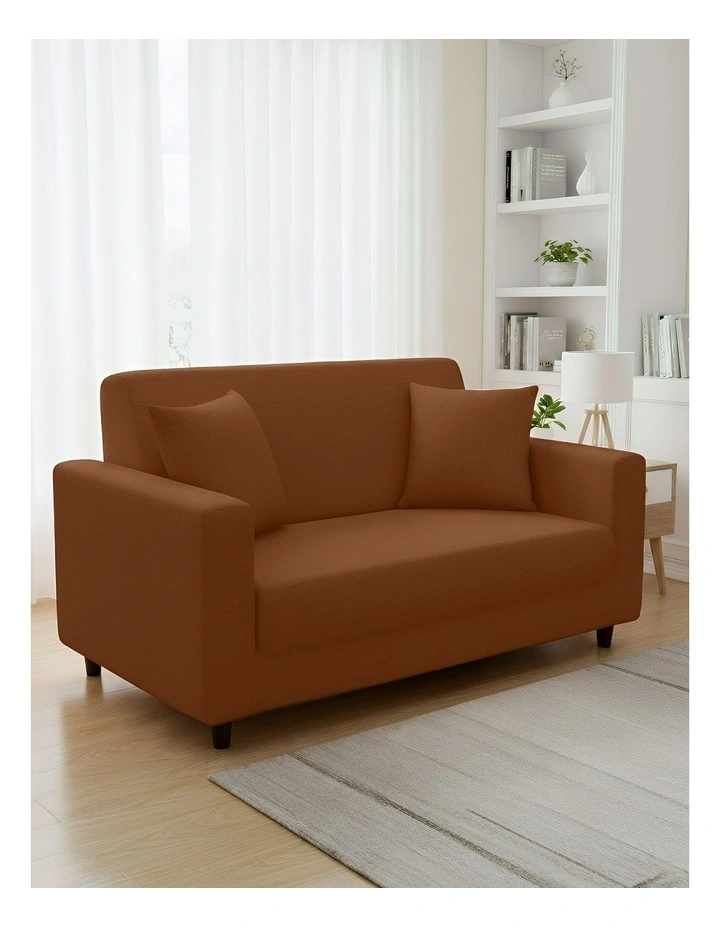 2 Seater Sofa Cover Plain in Light Coffee image 2