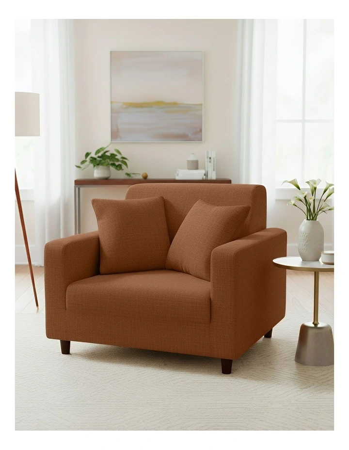 1 Seater Sofa Cover Plain in Light Coffee image 3