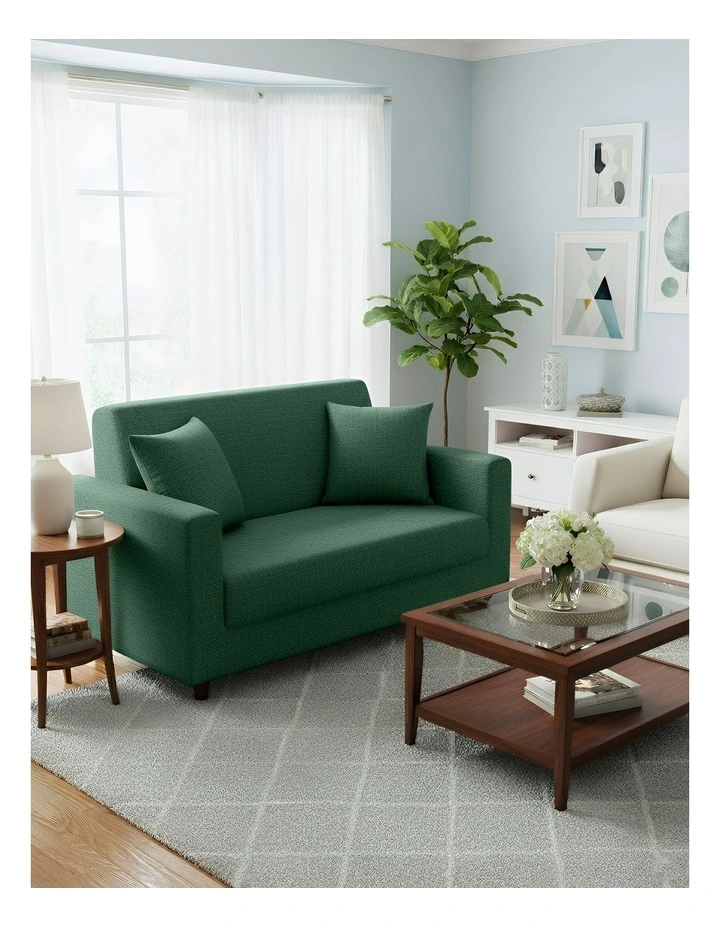 2 Seater Sofa Cover Plain in Green image 3