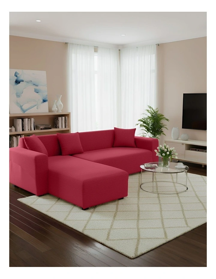 Anyseat 4 Seater Sofa Cover Plain Red Style and Protection For Living Room Sofa Chair Elastic Stretchable Slipcover image 2
