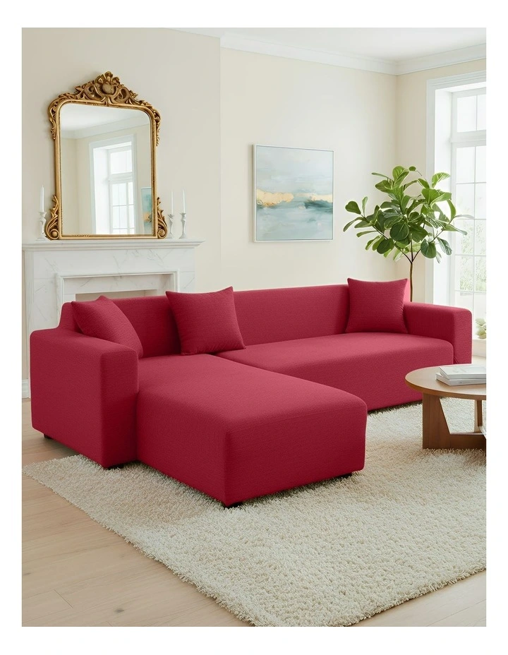 Anyseat 4 Seater Sofa Cover Plain Red Style and Protection For Living Room Sofa Chair Elastic Stretchable Slipcover image 3