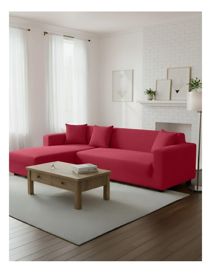 Anyseat 4 Seater Sofa Cover Plain Red Style and Protection For Living Room Sofa Chair Elastic Stretchable Slipcover image 4