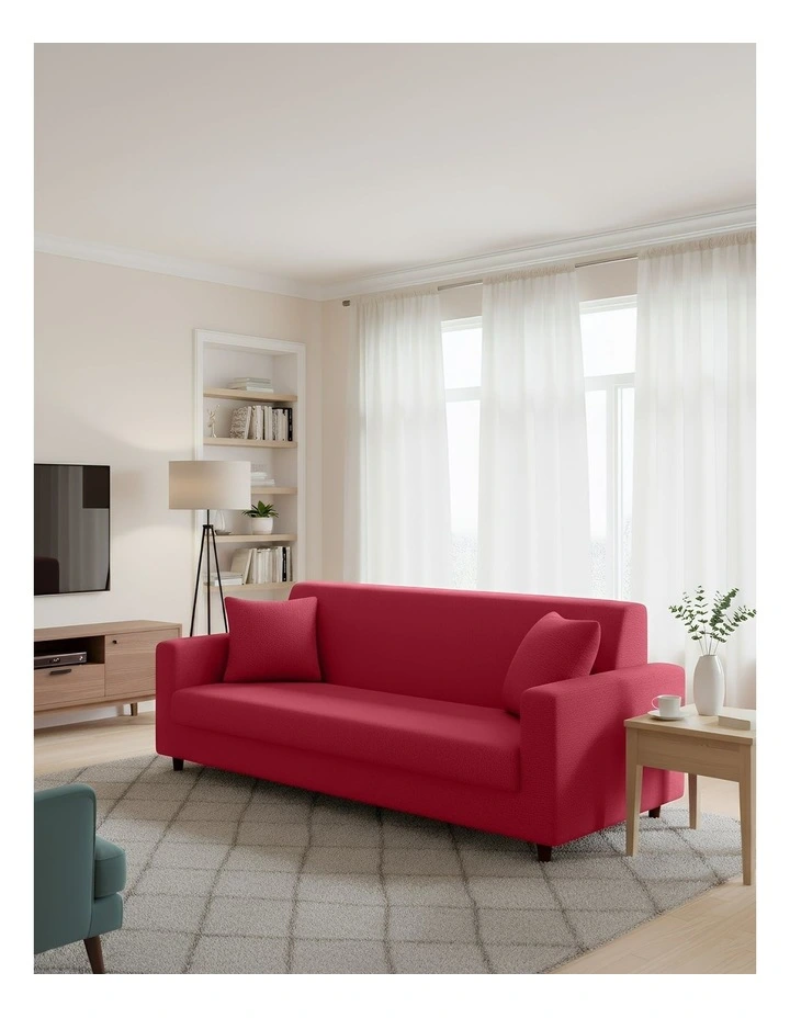 3 Seater Sofa Cover Plain in Red image 3