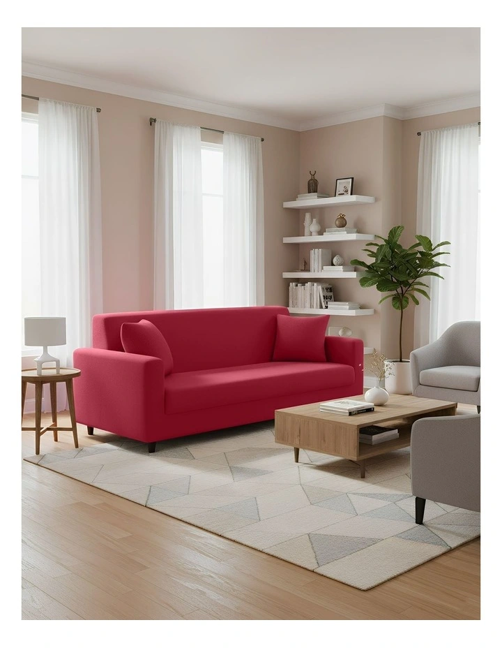 3 Seater Sofa Cover Plain in Red image 4