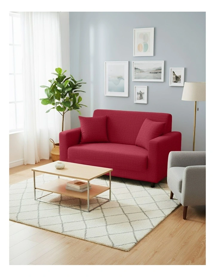 2 Seater Sofa Cover Plain in Red image 3
