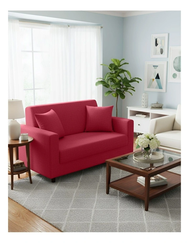 2 Seater Sofa Cover Plain in Red image 4