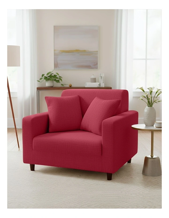 1 Seater Sofa Cover Plain in Red image 3