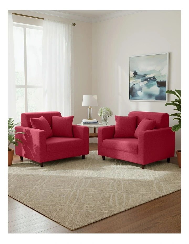 1 Seater Sofa Cover Plain in Red image 4