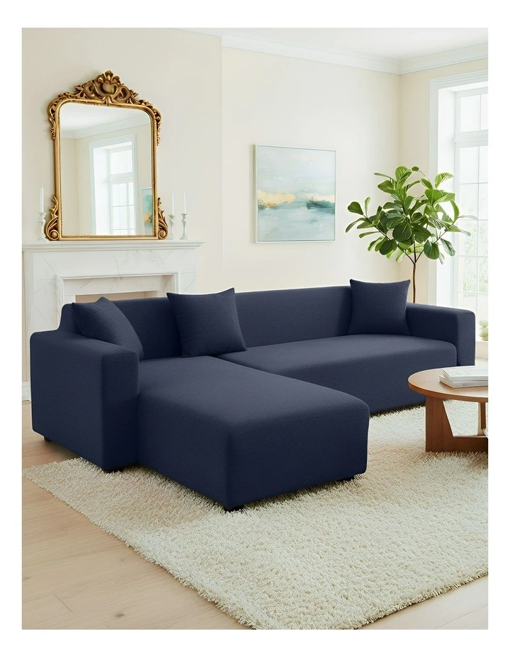 4 Seater Sofa Cover Plain in Navy Blue image 2