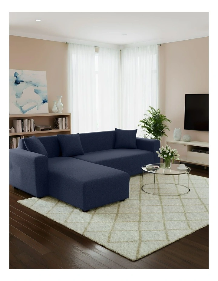 4 Seater Sofa Cover Plain in Navy Blue image 3