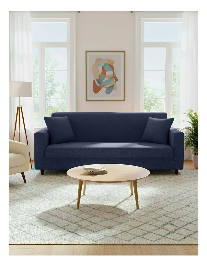3 Seater Sofa Cover Plain in Navy Blue image 2