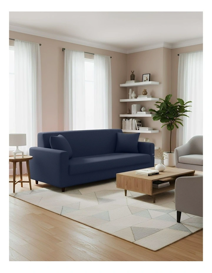3 Seater Sofa Cover Plain in Navy Blue image 3