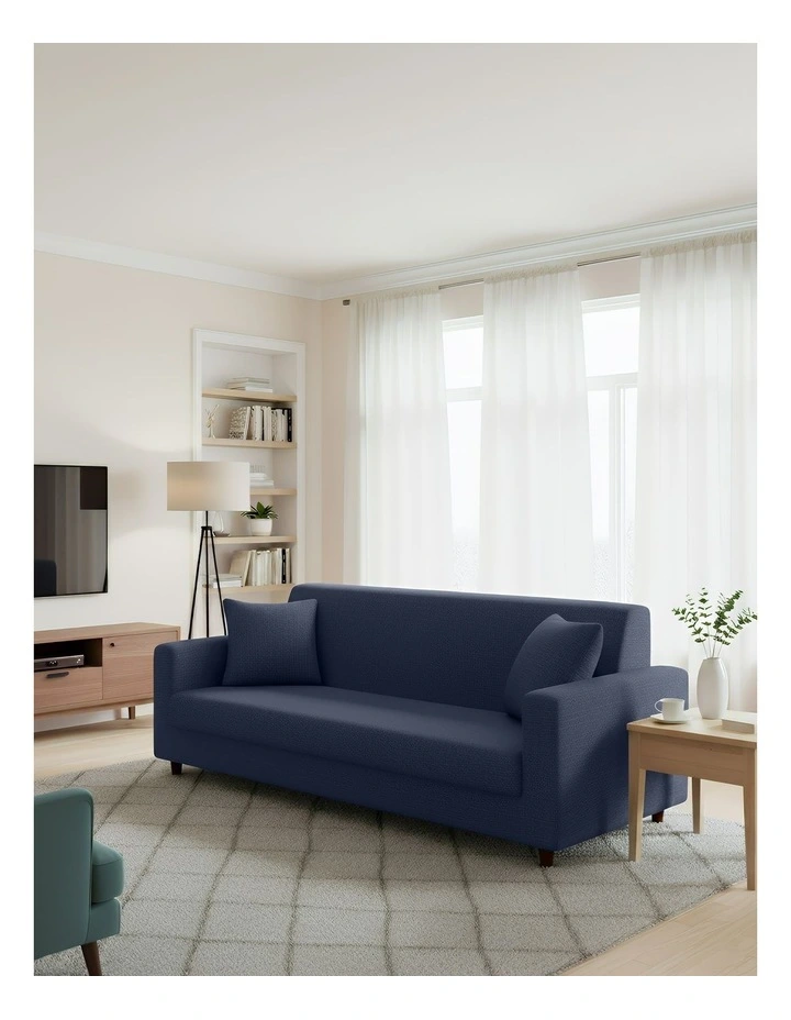 3 Seater Sofa Cover Plain in Navy Blue image 4
