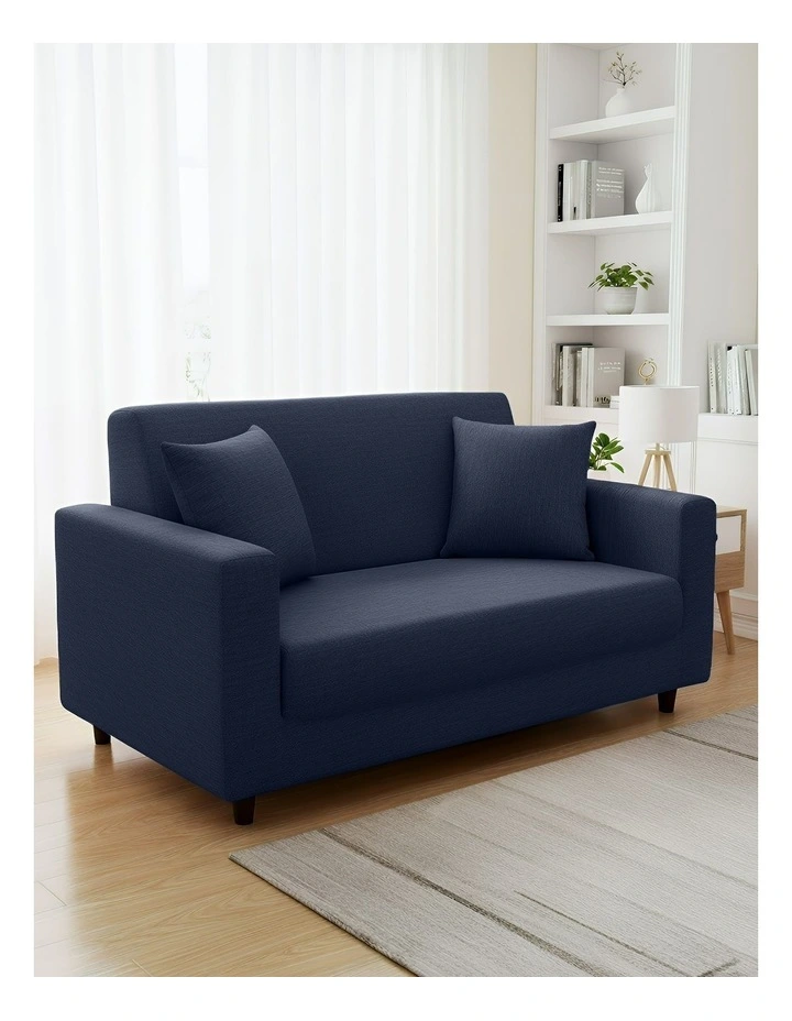 2 Seater Sofa Cover Plain in Navy Blue image 2