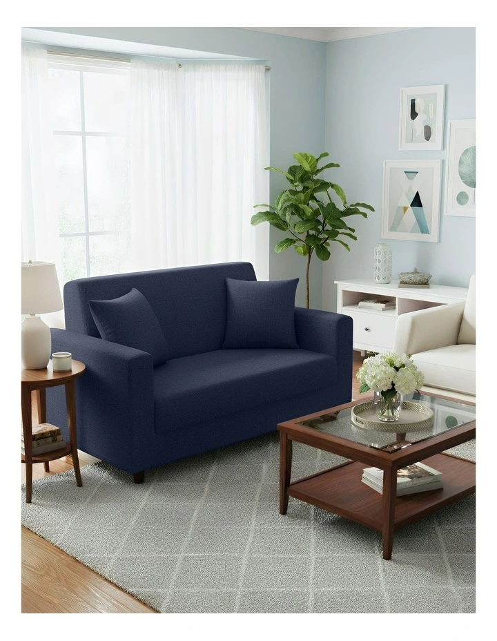 2 Seater Sofa Cover Plain in Navy Blue image 3